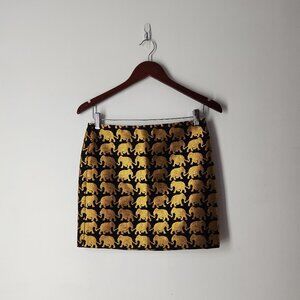 J.Crew Jacquard Mini Skirt in Black & Gold Elephant parade Print Sz 00 very cute